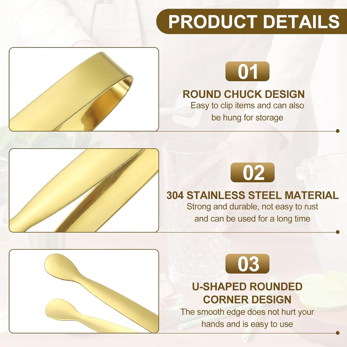 uxcell 2 Pcs Mini Serving Tongs, 4.3 Inch Kitchen Tong Stainless Steel Small Buffet Tongs Ice Sugar Tong for Serving Charcuterie Dessert Party Tea Party Bar Coffee, Gold