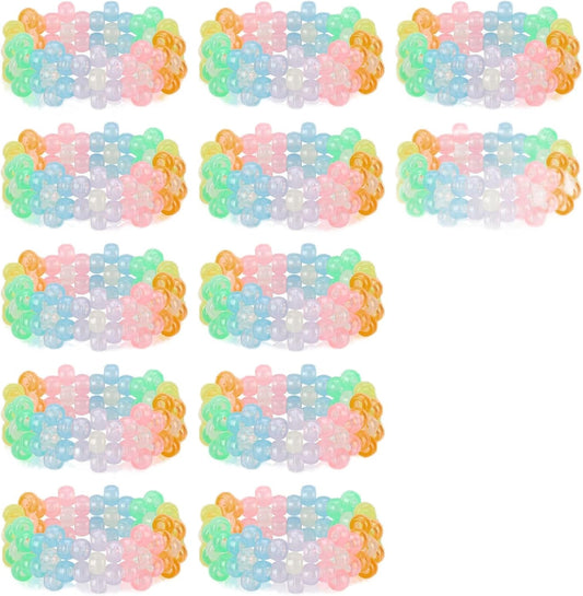 Flower Rave Kandi Bracelets Stretch Rave Candy Bracelets Multi Color Beaded Flower Kandi Cuff Rave Accessories Jewelry Music Party Favor for Women Friends EDM Party Music Festival