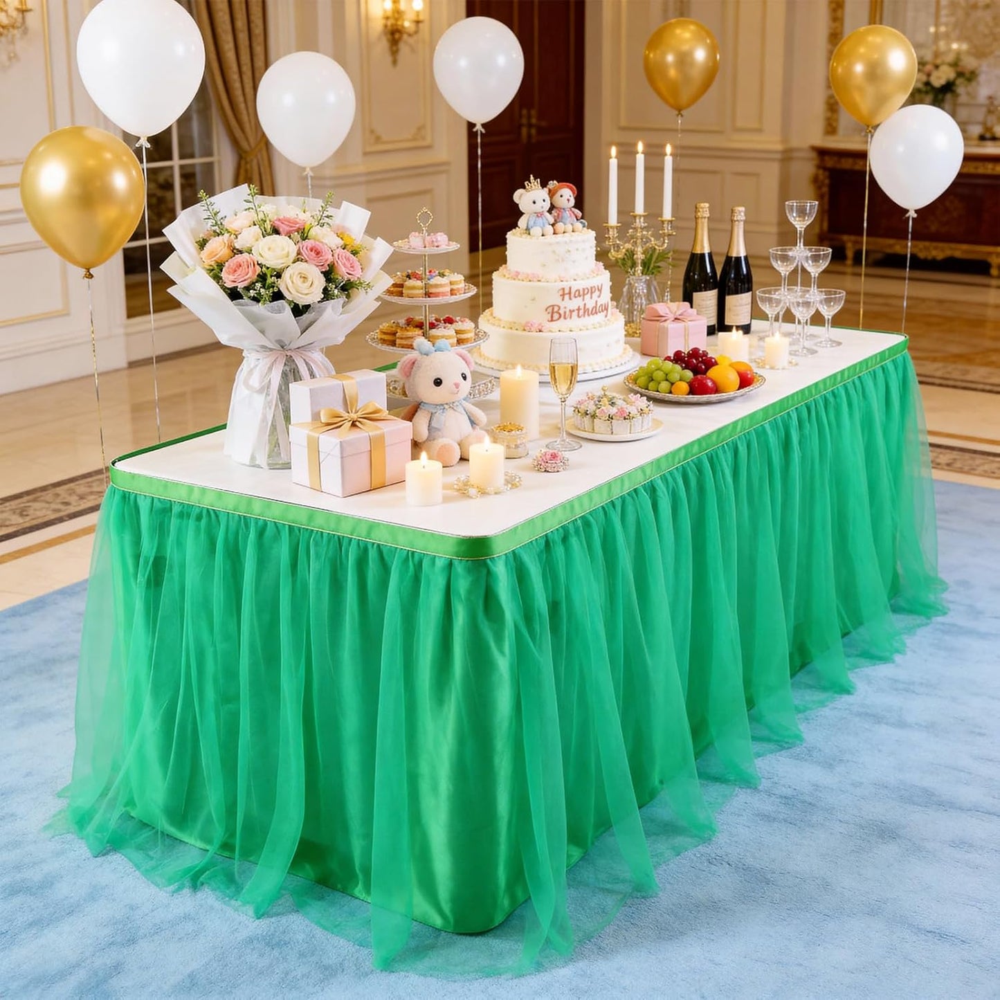 THARAHT Tulle Table Skirt 6FT 180CM Long for Rectangle Tables Round Tables Ruffle Desk Skirt for Princess Girls Birthday Party Cake Dessert Decorations Table Skirt