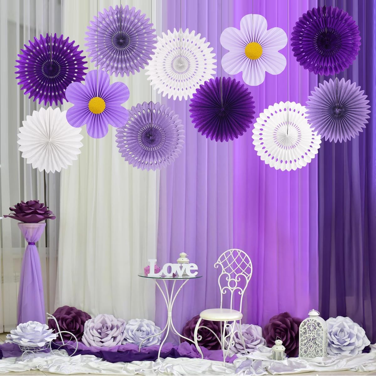 Party Hanging Paper Fans Decoration Set for Wedding Birthday Party Mother's Day Round Events Accessories Set of 8