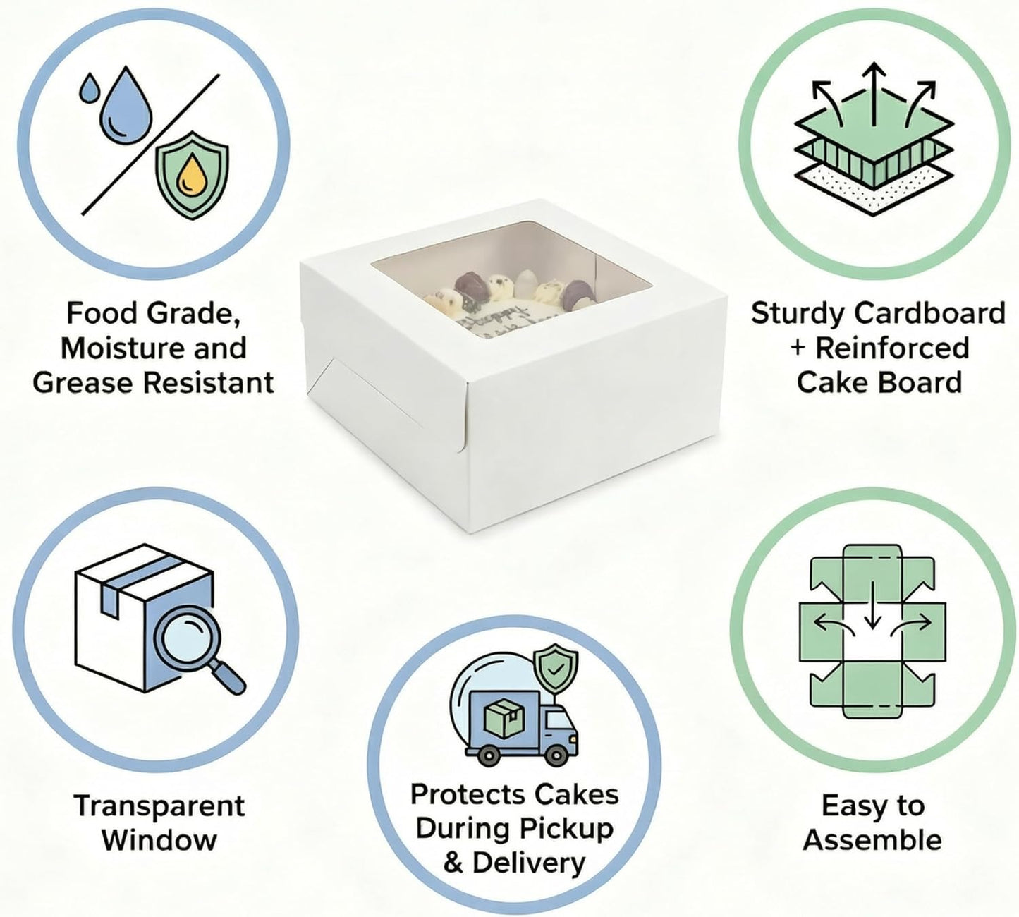 3 Pack 10x10x8 Inch White Cake Boxes with Window and Lids – Disposable Bakery Boxes for Cakes, Donuts, Pies, Cookies – Birthday, Wedding, Party Supplies