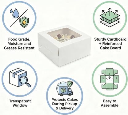 3 Pack 10x10x8 Inch White Cake Boxes with Window and Lids – Disposable Bakery Boxes for Cakes, Donuts, Pies, Cookies – Birthday, Wedding, Party Supplies