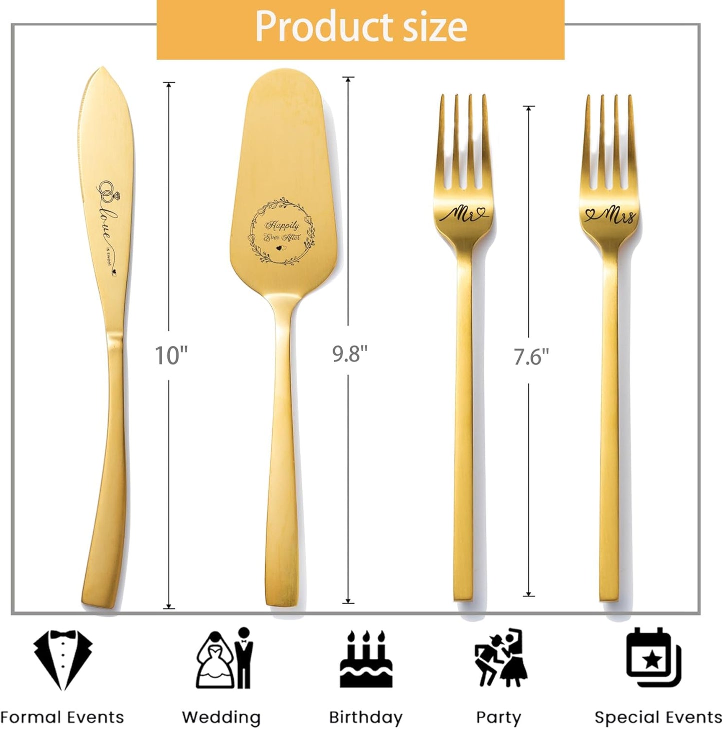 Cake Cutting Set For Wedding, Wedding Cake Knife And Server Set, Mr And Mrs Forks And Cake Cutter Set For Wedding, Bridal Shower Gifts, Engagement Gifts For Couples (Silver)