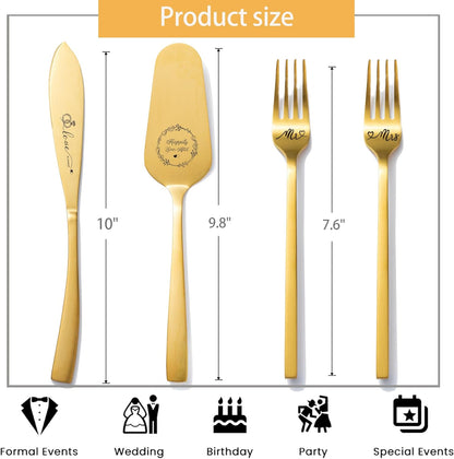 Cake Cutting Set For Wedding, Wedding Cake Knife And Server Set, Mr And Mrs Forks And Cake Cutter Set For Wedding, Bridal Shower Gifts, Engagement Gifts For Couples (Silver)