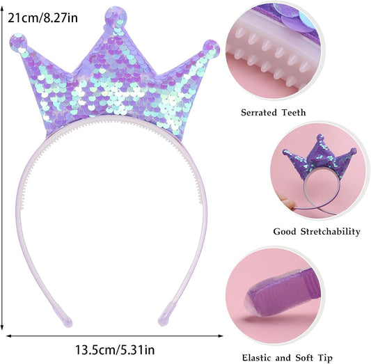 20 Pack Sparkling Princess Crown Headband for Women Glitter Sequin Headbands Princess Crowns Party Favor Stretchy Hair Accessories for Birthdays, Halloween, Proms