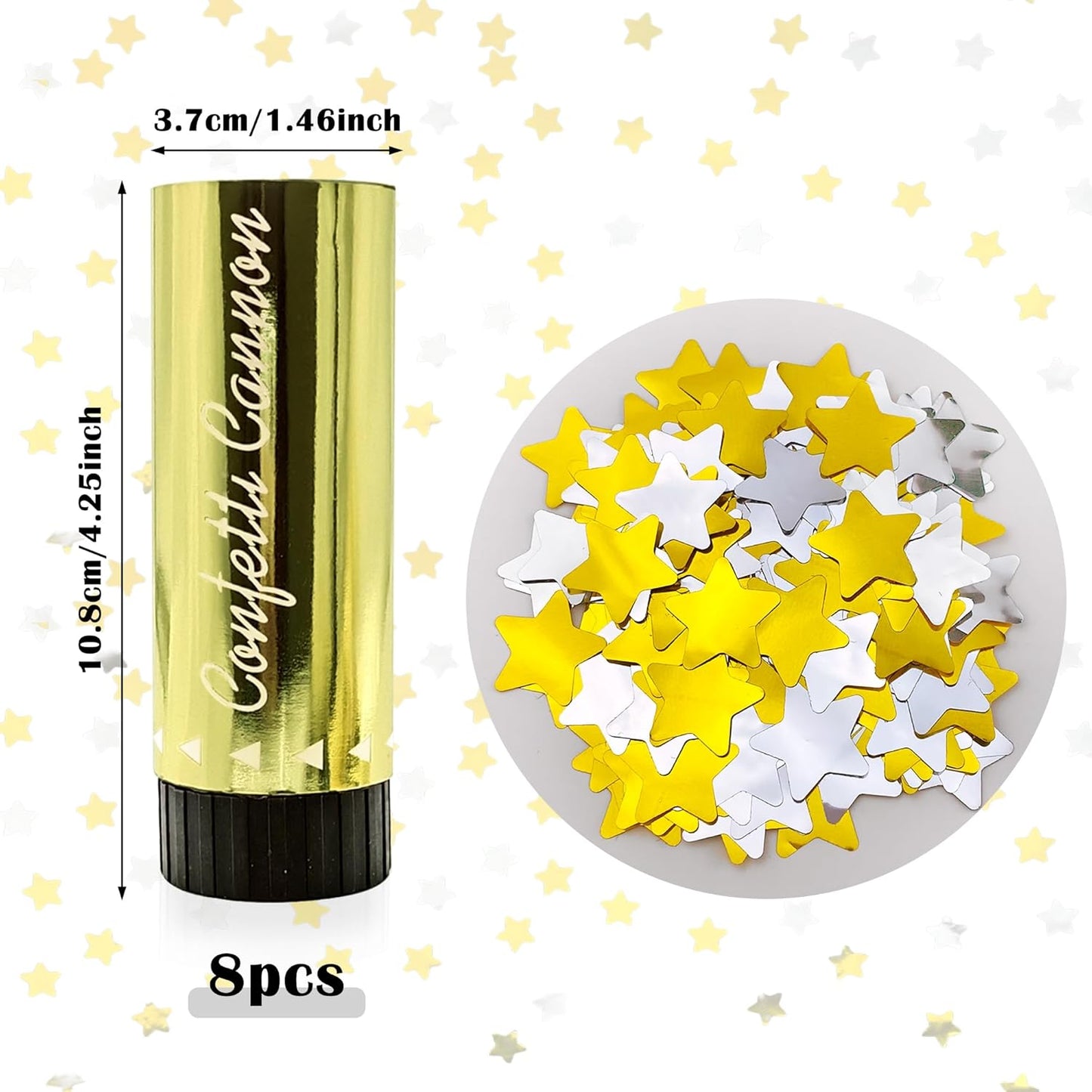 8 PCS Party Confetti Poppers Cannons for Wedding Birthday Graduation Baby Shower Anniversary Christmas New Year's Party Celebrations Supplies and Favors