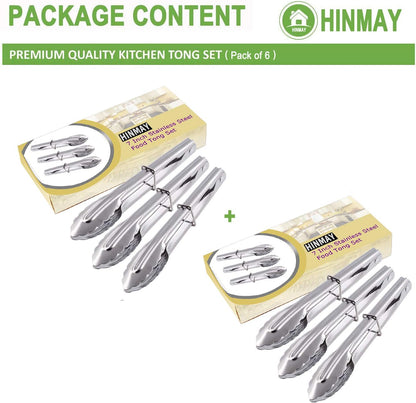 HINMAY Small Tongs with Silicone Tips 7-Inch Mini Serving Tongs, Set of 6 (Green Red Blue Purple Pink Orange)