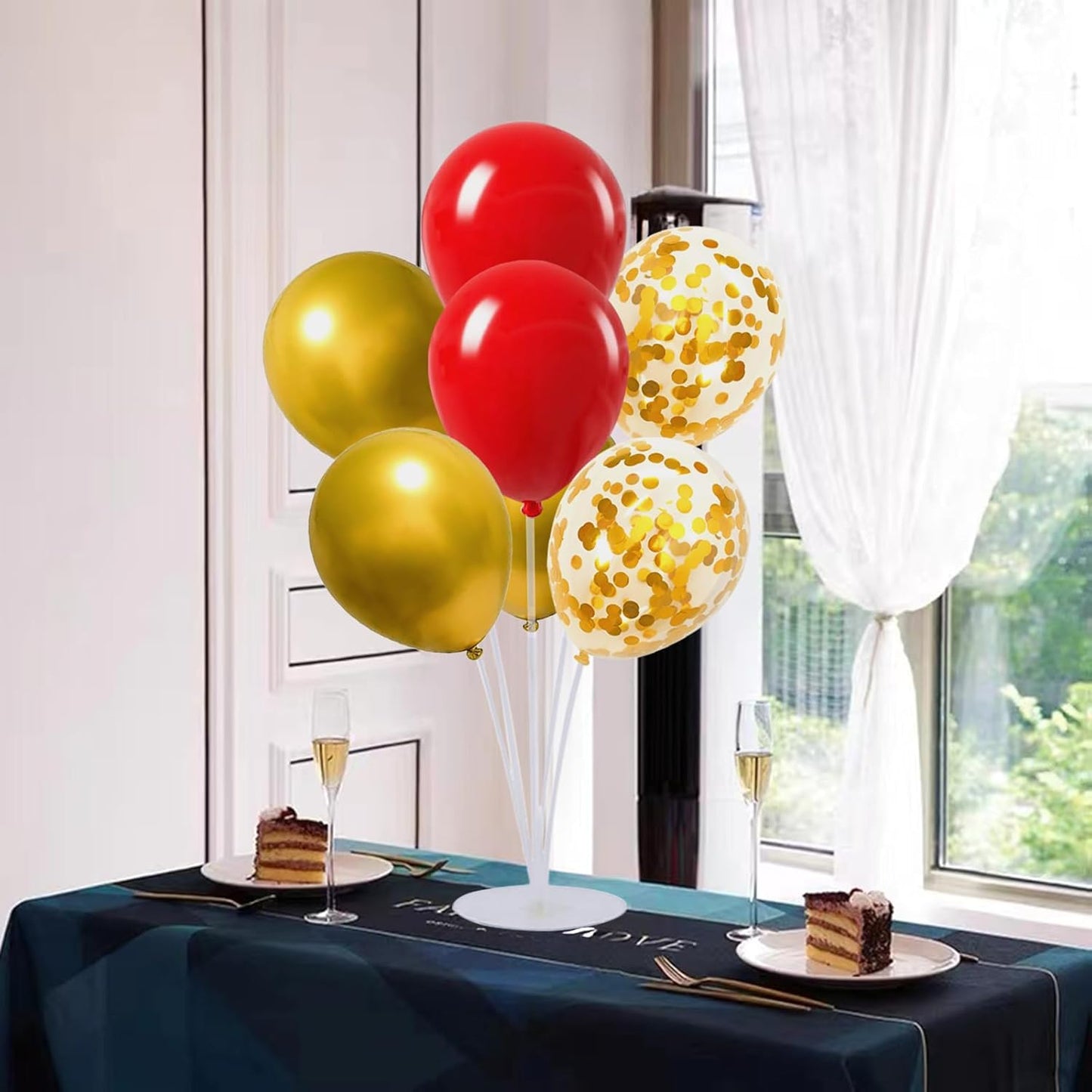 6 Set Balloon Stand Kit for Table Centerpieces With Balloon and Base Party Decorations for Birthday Wedding Retirement Graduation Baby Shower (Black Gold)