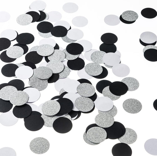 Glitter Paper Circle Dots Confetti Wedding Birthday Theme Party Table Decoration Glitter Silver, Black and White, 1.2 inch, 200pc