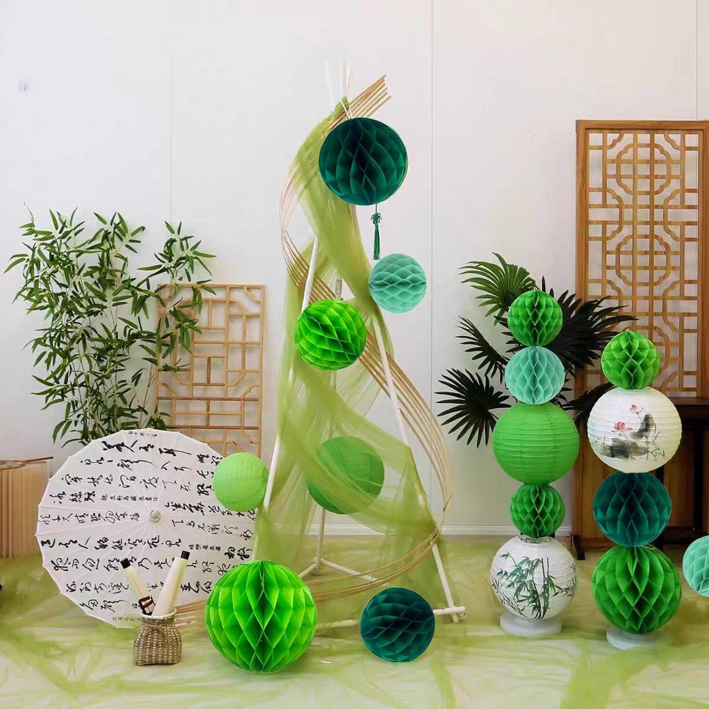Rainbow Paper Honeycomb Balls,6 and 10 inch Hanging Tissue Pompoms,12 Pack Party Decorations