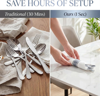 Liacere 100 Pack Silver Plastic Silverware-Pre Wrapped cutlery and Napkin-Pre Rolled Silverware Disposable 100 Forks, 100 Knives 100 Spoons, 100 Napkins Plastic Utensils＆Wedding