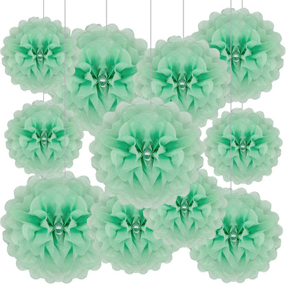 Tissue Paper Pom Poms, Pink Tissue Paper Flowers, Hanging Flower Balls for Weddings Fiesta Parties Birthday Baby Showers Classroom Bridal Shower Decoration (18Piece Set-6/10/12/14Inch)