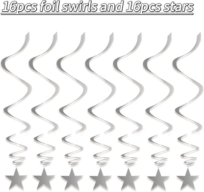 Gold Twinkle Stars Hanging Swirls Decorations Ceiling Swirl Foil Decoration Hanging Gold Party Supplies for Birthday Baby Shower Wedding, 32 pcs