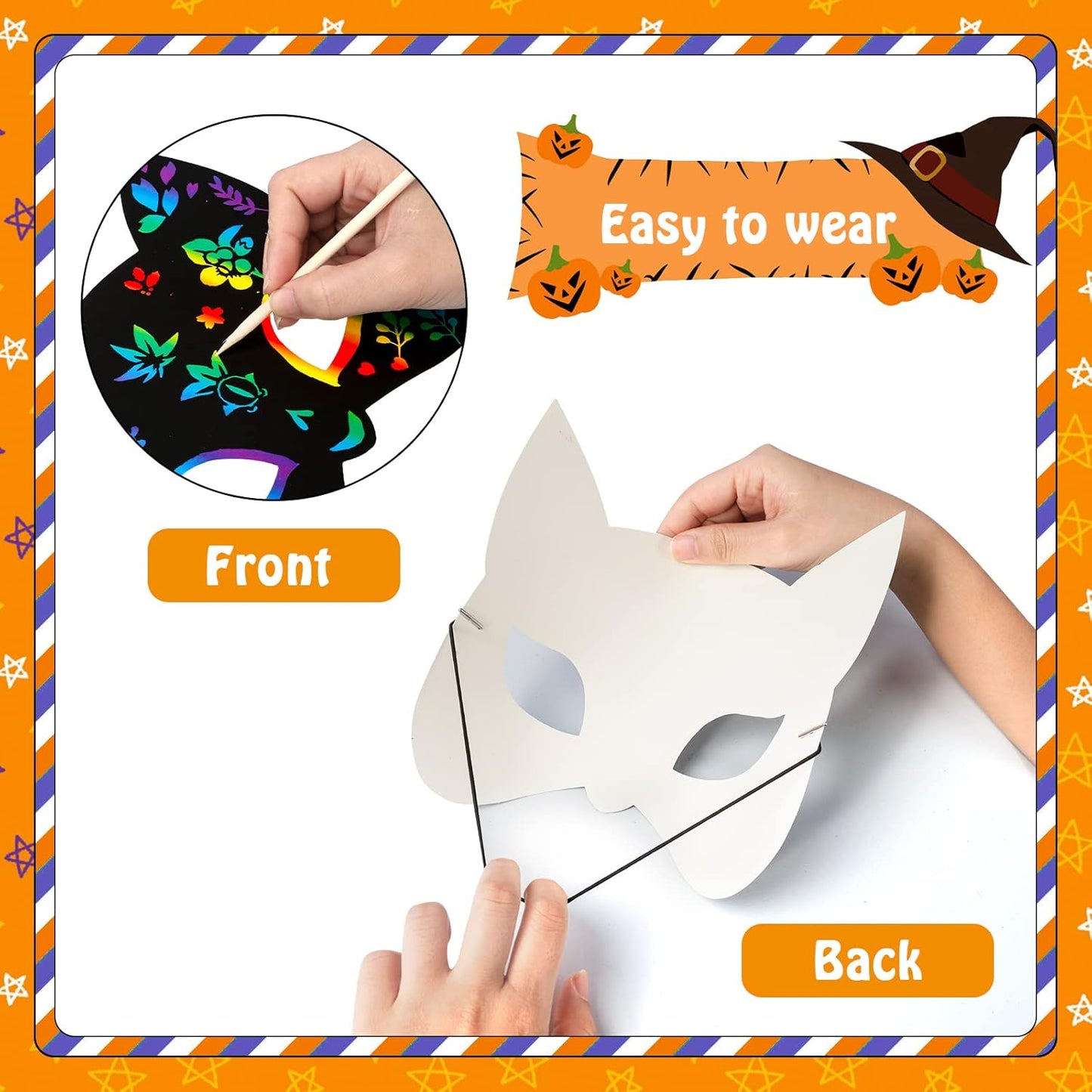 MGparty Halloween Crafts 42PCS Halloween Rainbow Scratch Mask Magic Scratch Paper Art for Kids Birthday Classroom Decoration Party Favors Gifts Party Games Projects Kits