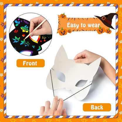 MGparty Halloween Crafts 42PCS Halloween Rainbow Scratch Mask Magic Scratch Paper Art for Kids Birthday Classroom Decoration Party Favors Gifts Party Games Projects Kits