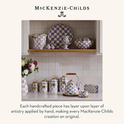 MACKENZIE-CHILDS Enamel Pedestal Platter, Round Cake Stand, Large, Black-and-White Courtly Check