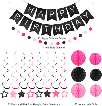 meowtastic Birthday Decorations, Happy Birthday Banner with Honeycomb Balls, Stars Hanging Swirl Streamers, Circle Dots Garland, Happy Birthday Party Decorations for Women Men Boys Girls (Blue)