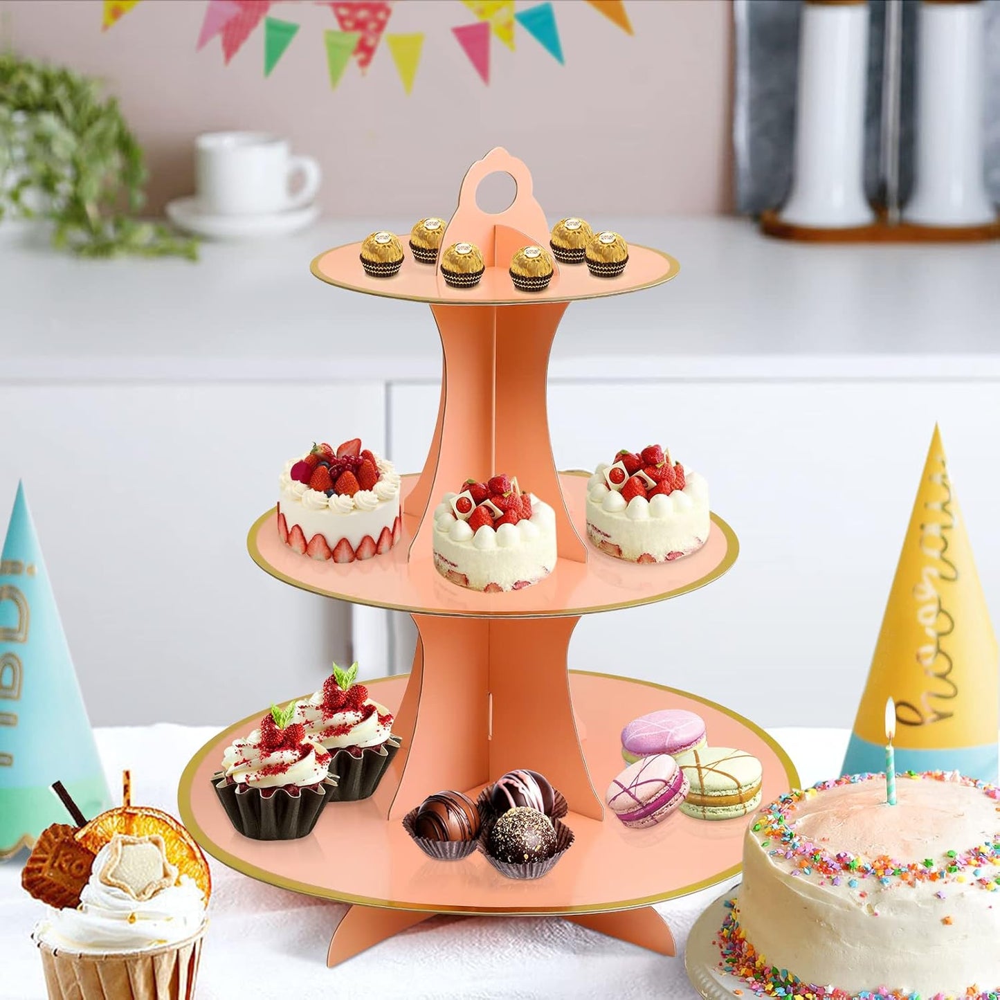 Soleebee 3-Tier Round Cupcake Stand, Cardboard Cupcake Tower, Dessert Cup Cake Stand Tower for Birthday Wedding Party Decoration, Cupcake Tier Stand 1 Set (Hot Pink)