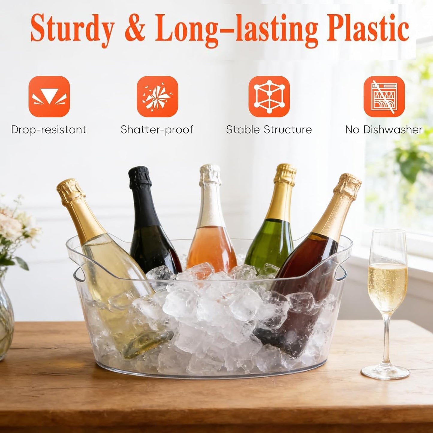 2 PCS Ice Buckets for Parties, 6.5L Large Ice Bucket, 1.5 Gallon Champagne Bucket with 2 Scoops, Beverage Tub Mimosa Bar Supplies for Champagne, Beer, Cocktail