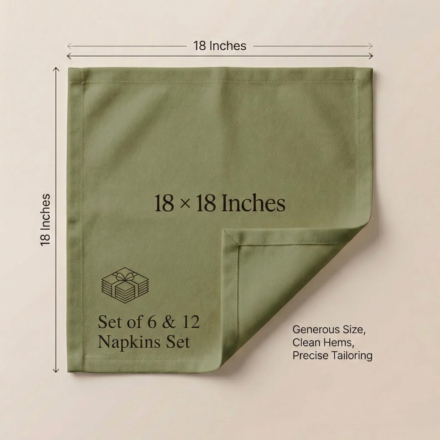 ACCENTHOME Natural Cotton Linen Napkin Set of 12 18x18 inch Dinner Napkins - Washable Soft Premium Hotel Quality Reusable Hemmed Edges Napkins Perfect Table Linens for Family Dinners, Weddings