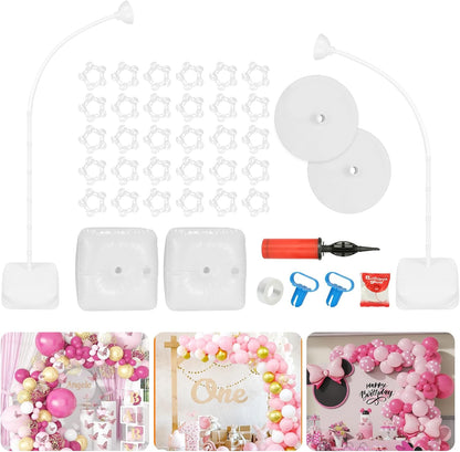 Balloon Arch Kit, Bendable 8FT and 6FT Balloon Arch Stand with Base and Manual Pump, Ballon Arch Stand Kit for Birthday Wedding Baby Shower Holiday Graduation Party Decoration(WHITE)