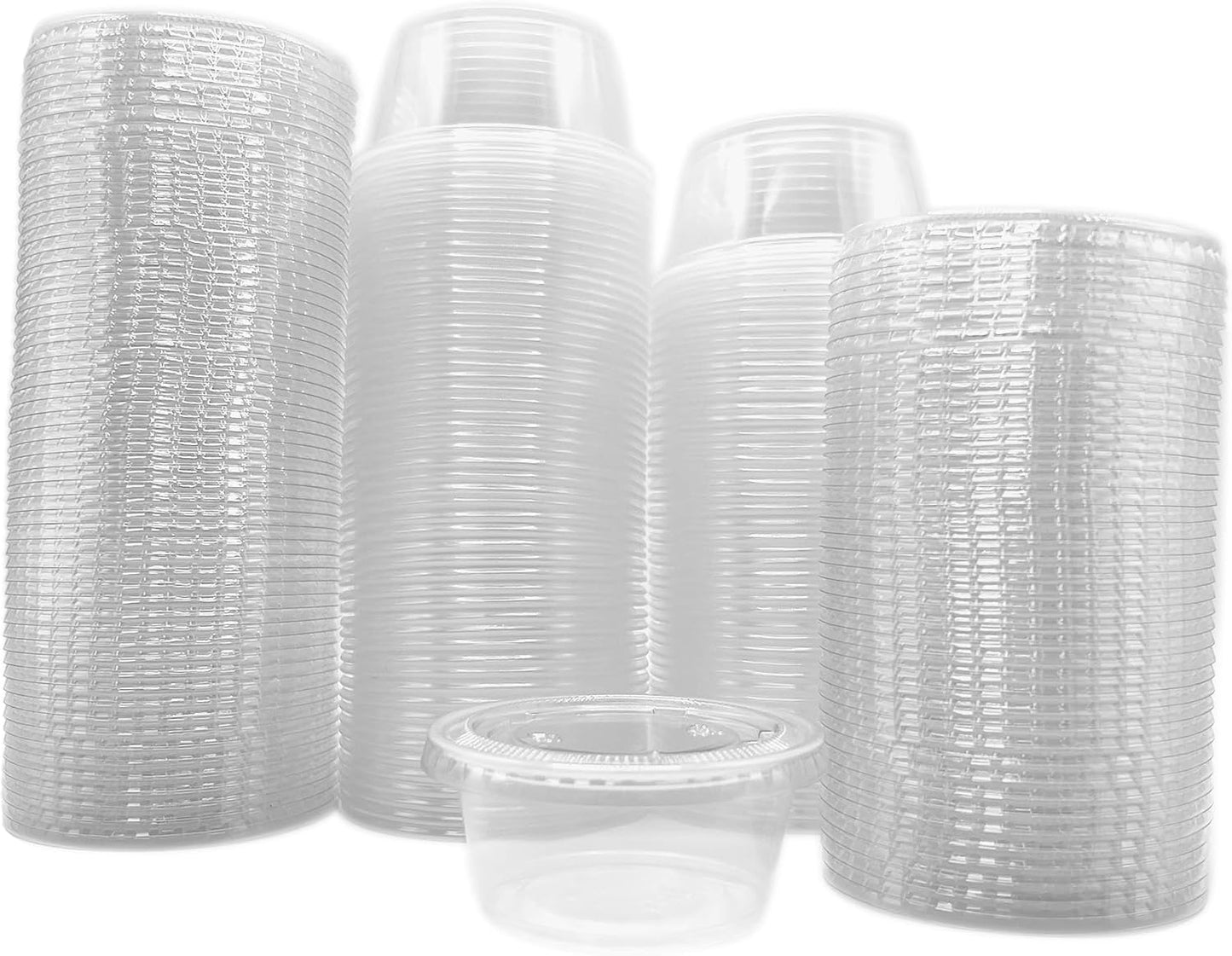2oz Crystal Jello Shot Cups with Lids 100 Set, Leakproof & Freezer Safe Small Meal Prep Plastic Portion Cups for Salad Dessert Condiment Sauce Souffle, Food Storage Cups for Lunch Party Trips