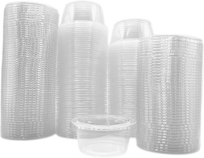 2oz Crystal Jello Shot Cups with Lids 100 Set, Leakproof & Freezer Safe Small Meal Prep Plastic Portion Cups for Salad Dessert Condiment Sauce Souffle, Food Storage Cups for Lunch Party Trips