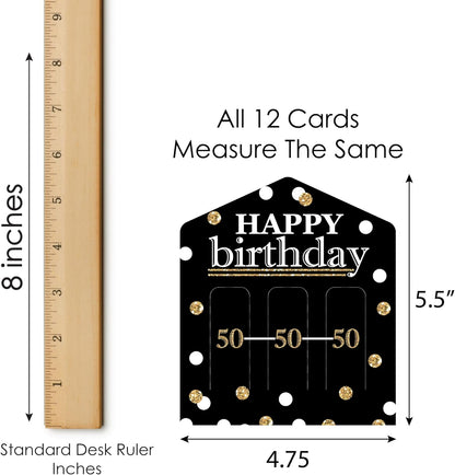 Big Dot of Happiness Adult Happy Birthday - Gold - Birthday Party Game Pickle Cards - Pull Tabs 3-in-a-Row - Set of 12