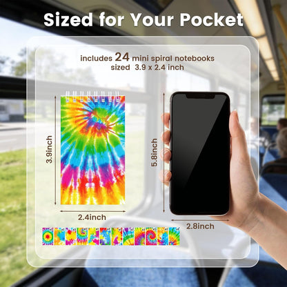 Koogel 24PCS Small Spiral Notebook, Blank Mini Pocket Journal Notebook for Kids Back to School, Tie Dye Style Journal Mini Memo Pads for Tie Dye Birthday Pastel Art Party Favors Gift Supplies