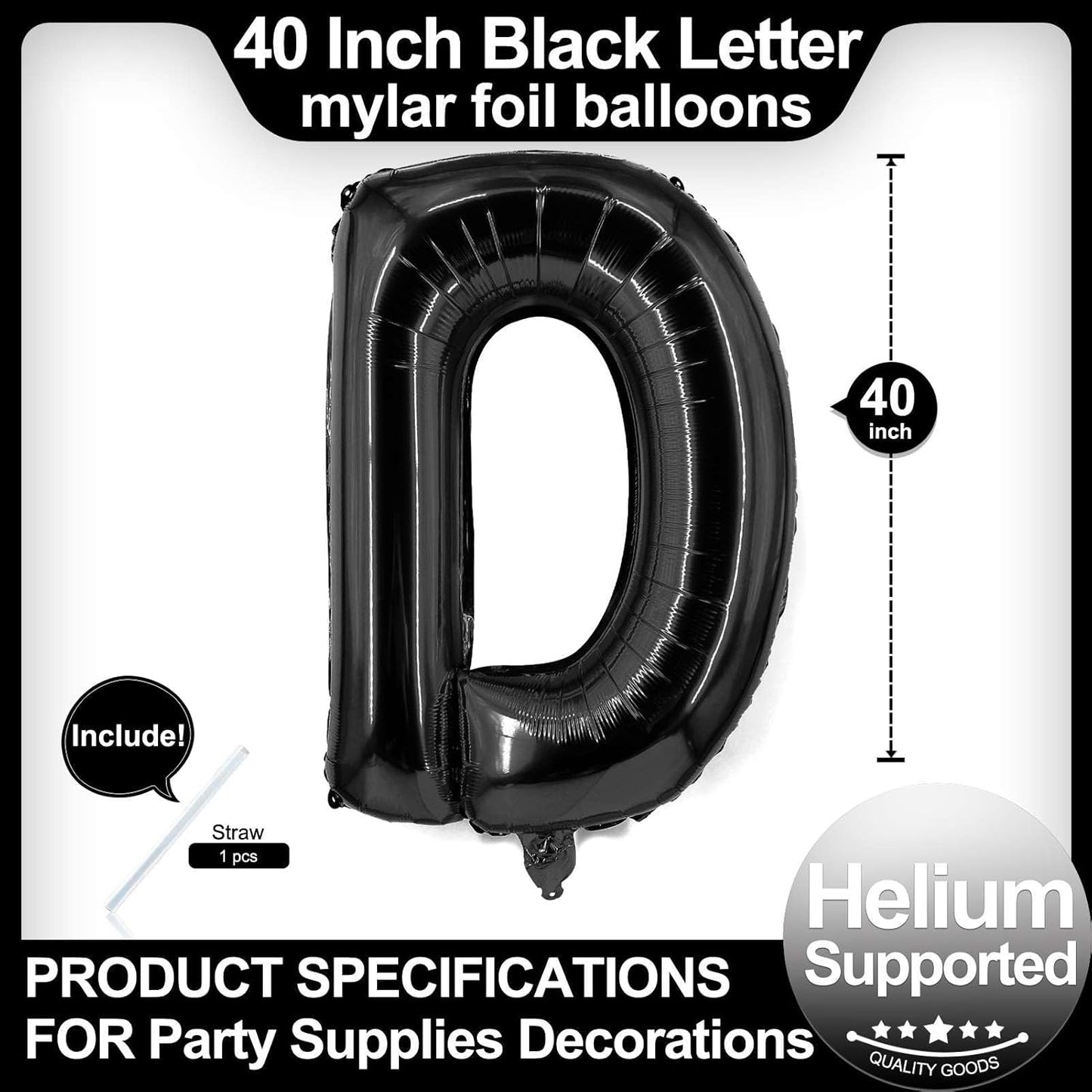 40 Inch Black Letter A Balloons, DIY Phrase Foil Alphabet Letter A Balloons DIY Word A Banner for Birthday Anniversary Celebration Graduation Party Supplies Decoration