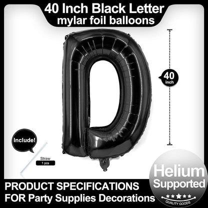 40 Inch Black Letter A Balloons, DIY Phrase Foil Alphabet Letter A Balloons DIY Word A Banner for Birthday Anniversary Celebration Graduation Party Supplies Decoration