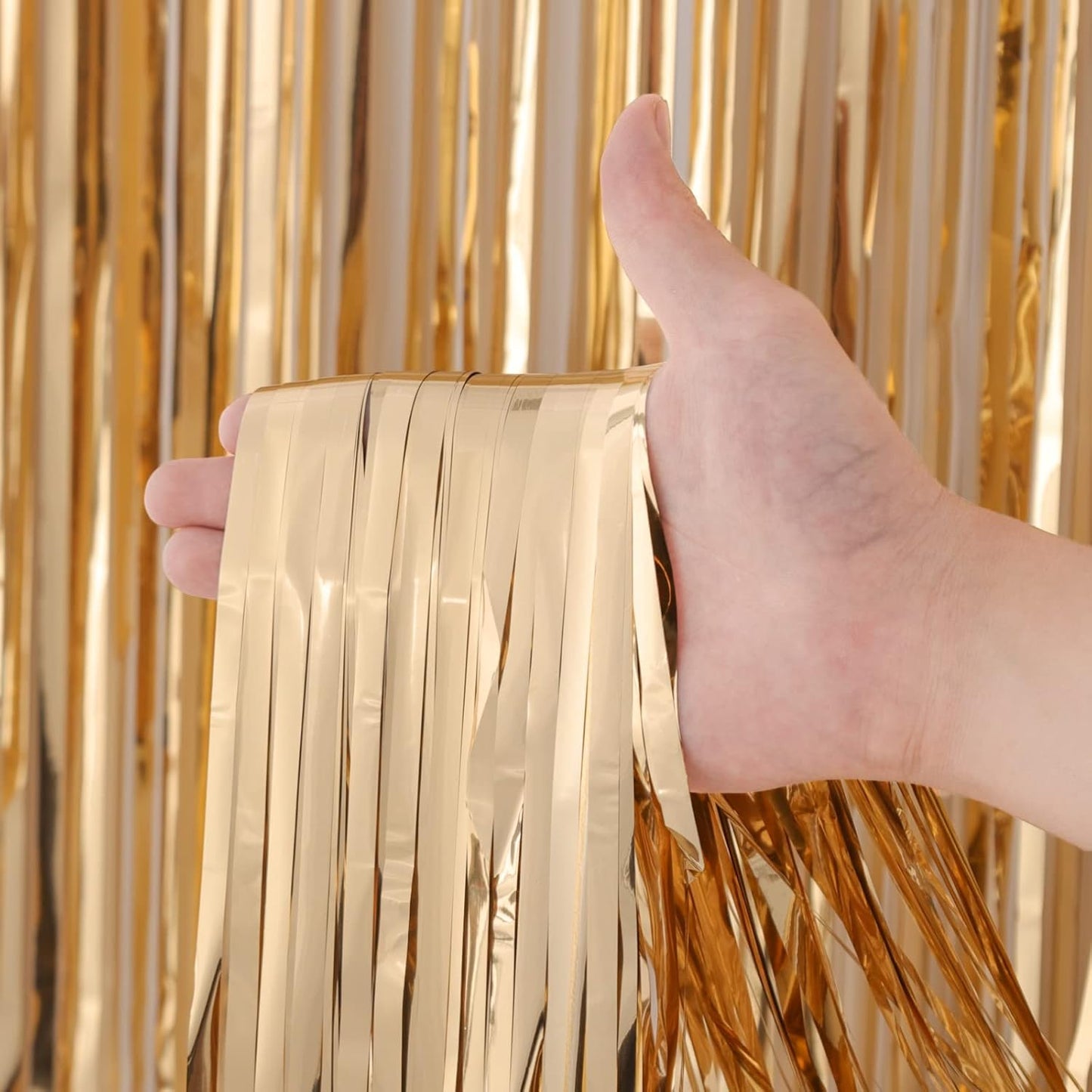 Voircoloria 3 Pack 3.3x8.2 Feet Gold Foil Fringe Backdrop Curtains, Tinsel Streamers, Fringe Backdrop for 2025 New Years Eve, Graduation, Birthday, Baby Shower, Gender Reveal, Disco Party - Colors B