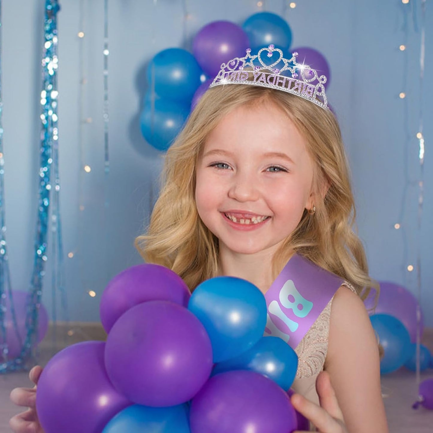 CIEHER Birthday Girl Crown and Sash Set for Birthday Decorations Gifts for Women Girls - Silver AB Rhinestones