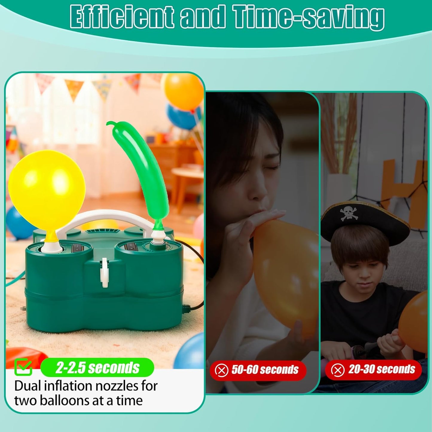 PCFING Balloon Pump Electric, Portable 3-in-1 Air Pump Inflator Blower Machine for Latex 260q Foil All Balloons & Quick-Fill Inflation and Deflation for Air Mattress, Inflatables Pool, Airbeds, Floats