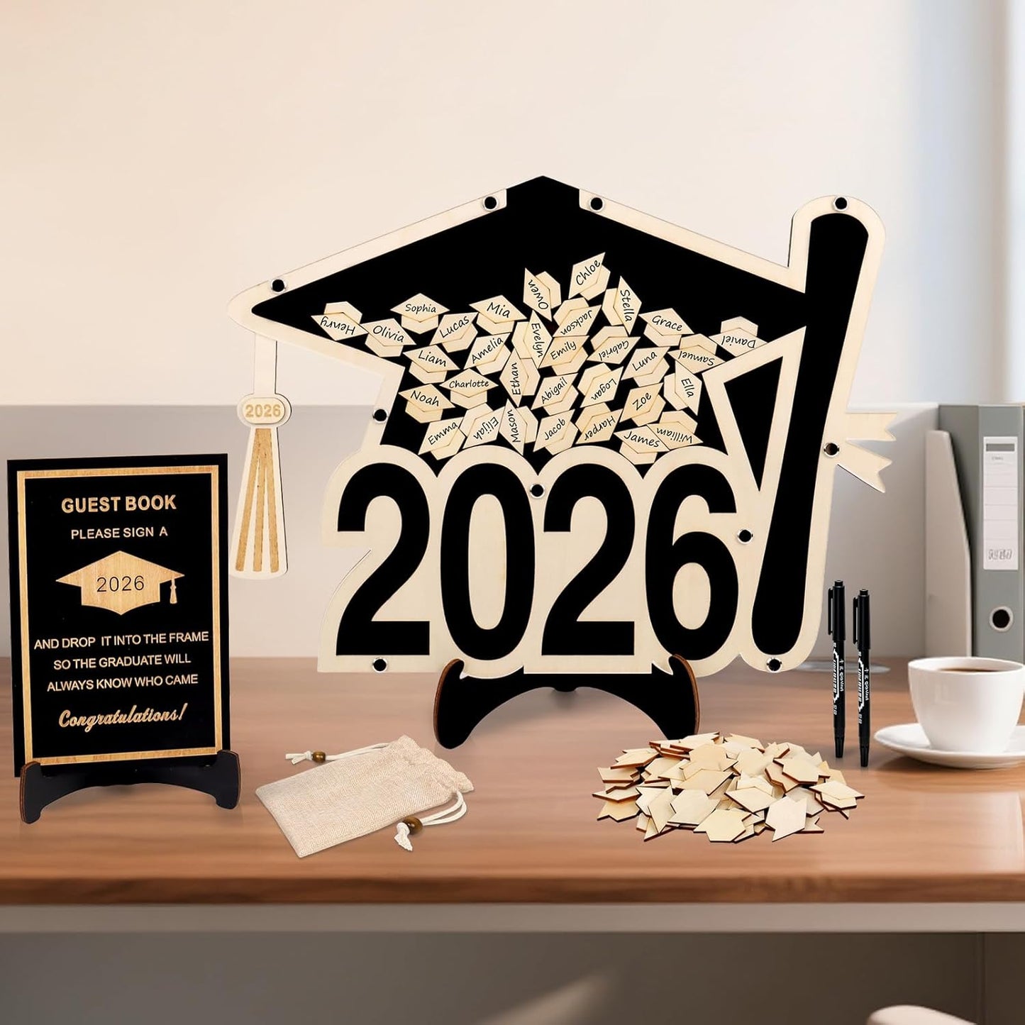 2026 Graduation Guest Book Alternative, Black Happy Graduation Party Decorations, Class of 2026 Congrats Graduates Signature Guestbook Gifts for College High School Students Friends Men Women