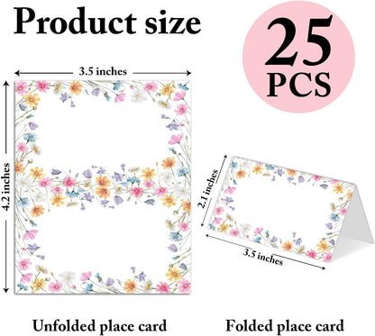 25 Pack Pink Plaid Bow Place Cards, Editable Name Cards for Table Setting, Tent Cards Food Label for Dinner Party, Bridal Shower, Wedding, Baby Shower and Events -T30