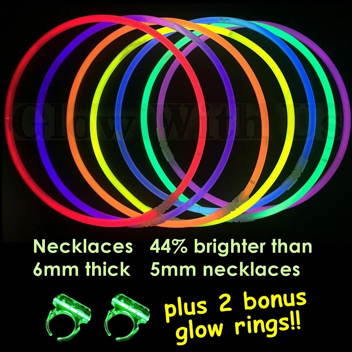 Glow Sticks Bulk Wholesale Necklaces, 100 22" Glow Necklaces, Glow 8-12 Hr, Connector Pre-attached (handy), Bright Colors, Glow-in-the-dark Party Supplies.