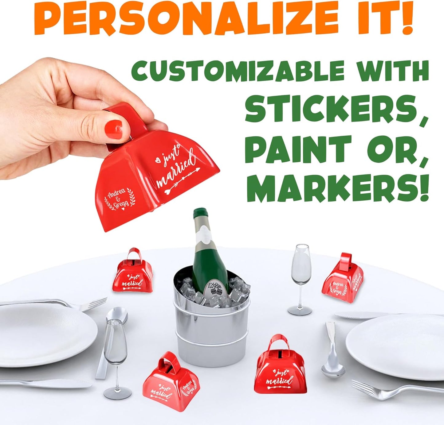 Metal Cowbell - 12 Pack, 3 Inch Red Cow Bells for Sporting Events, Cheering, Spirit, Loud Cow Bell Ideal Hand Percussion Cowbells Noise Makers for Sporting Events, Football Games, and Celebrations