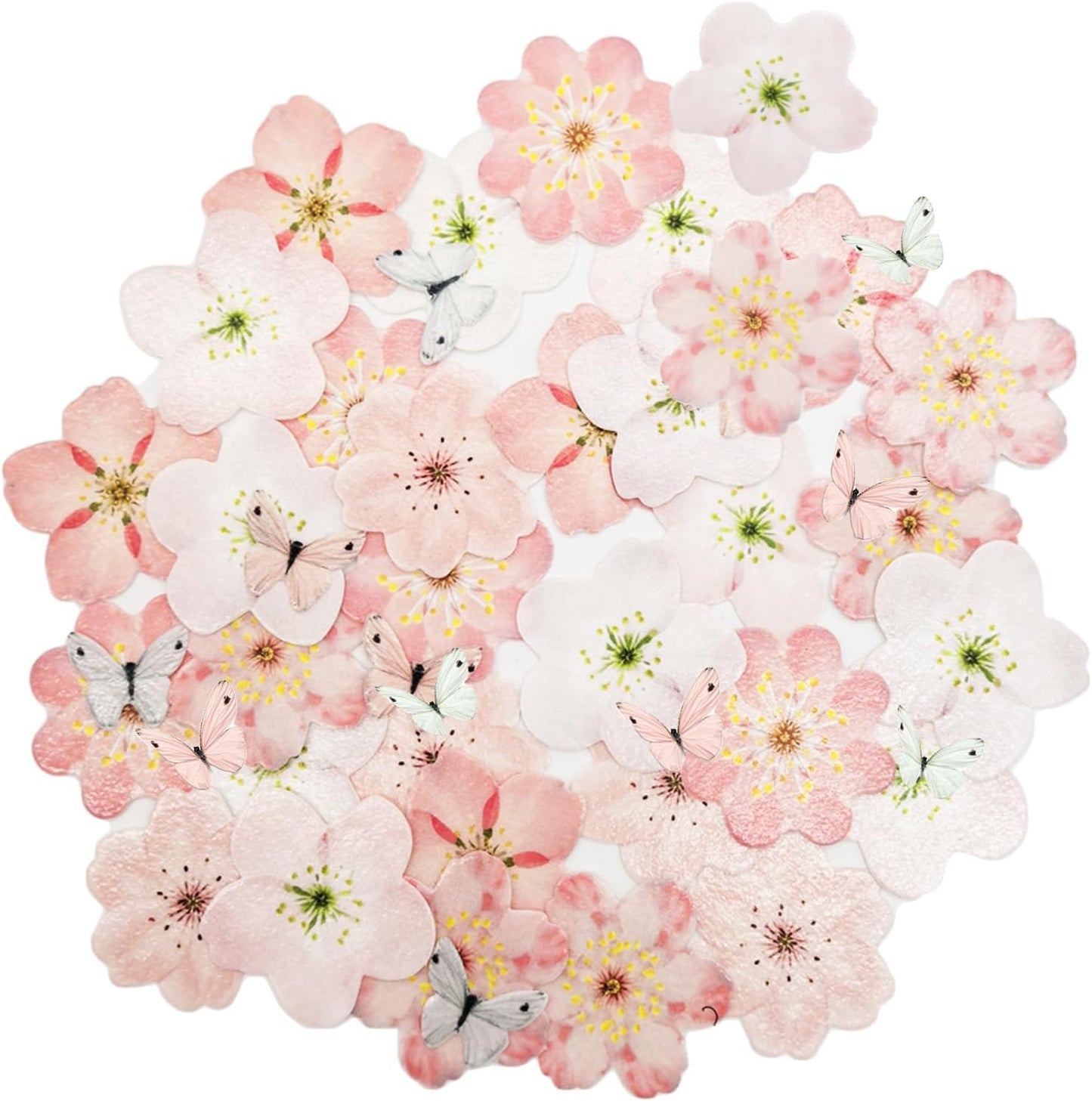 Weraru 58Pcs Edible Butterfly and Flowers Cake Topper Cupcake Toppers Wedding Themed Party Birthday Cake Decoration Mixed Size & Colour