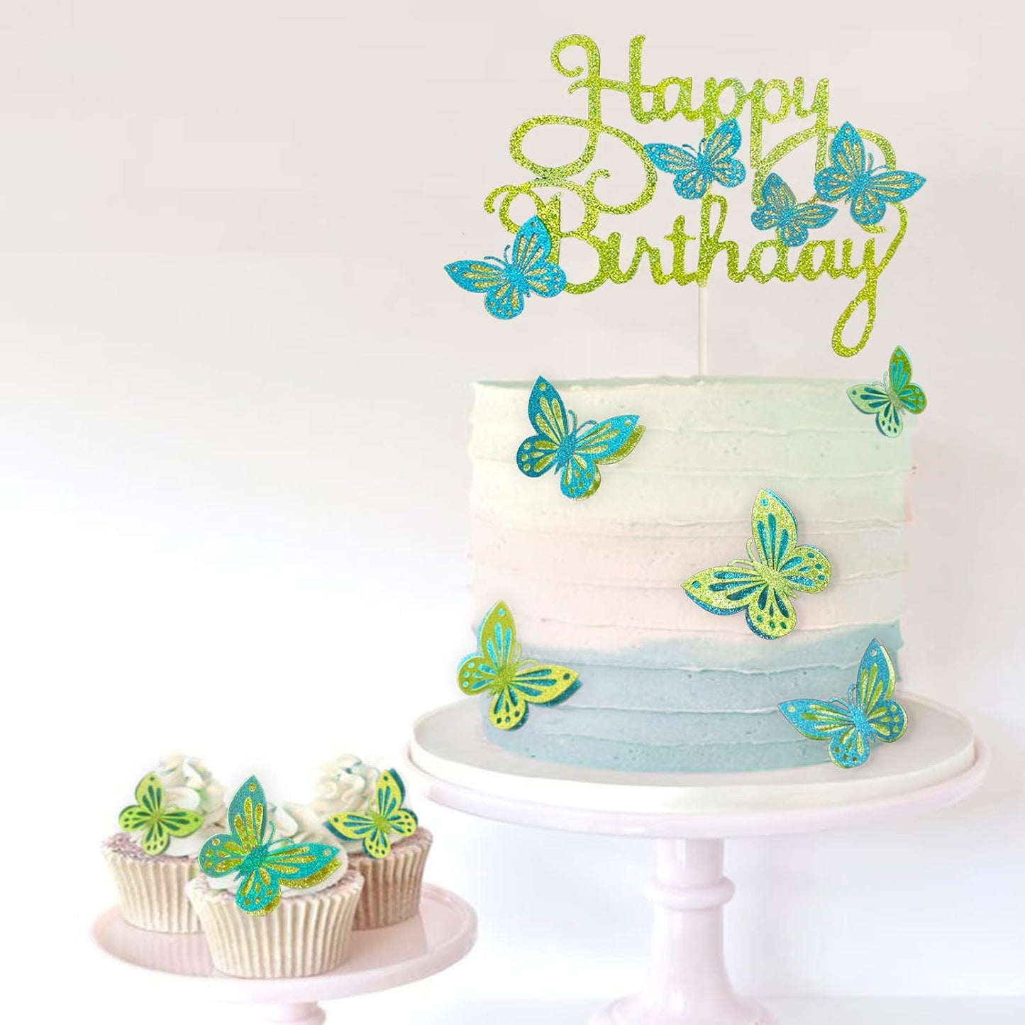 13-Pieces 3D Butterfly Cupcake Topper for Girls Women's Happy Birthday Cake Decorations Party Decorations(Pink)