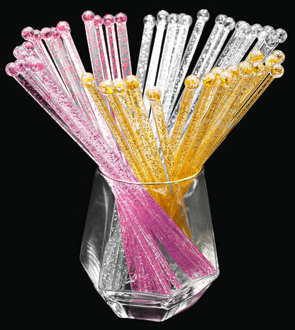 hapray 100-PCS 5 Colol Plastic Swizzle Sticks, Crystal Cake Pops, Cocktail Coffee Drink Stirrers, Stir Sticks, 7.24 Inch (Pink, Yellow, Blue, Purple, Green)