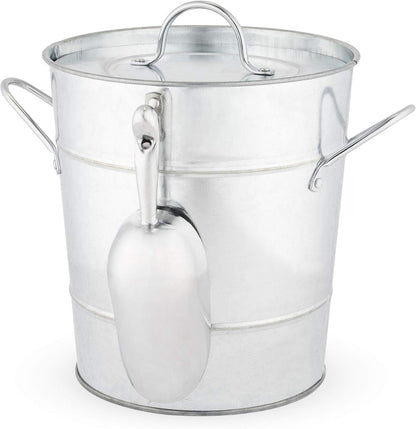 Twine Farmhouse Ice Bucket with Scoop - Beverage Tub Wrapped with Rope for Parties - Galvanized Metal Bucket Cooler & Drink Tub Holds 1 Gallon