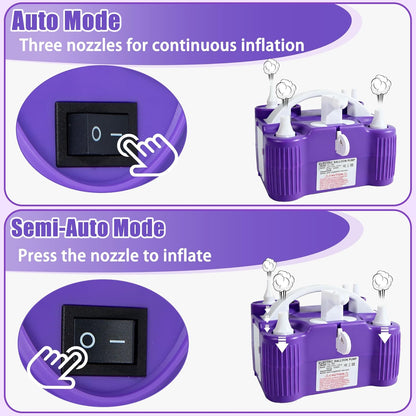 PCFING Balloon Pump Electric, 4-in-1 Air Pump Inflator Blower Machine for All Balloons & Inflation, Triple Inflating Ports for Latex 260q Foil Balloons, Air Mattress, Airbeds, Basketball, Soccer