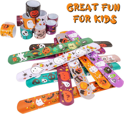 CCINEE 48pcs Halloween Slap Bracelets Assorted Bulk Pumpkin Zombie Witches Snap Bracelet Wristbands for Kids Halloween Party Gift Bag Filler Supply…