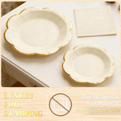Sage Green Plates and Napkins Party Supplies for 20 Guests,Green Scalloped Paper Plates with Gold Rim, Elegant Disposable Tableware Set for Birthday,Baby Shower, Wedding, Bridal & Tea Party,60 PCS