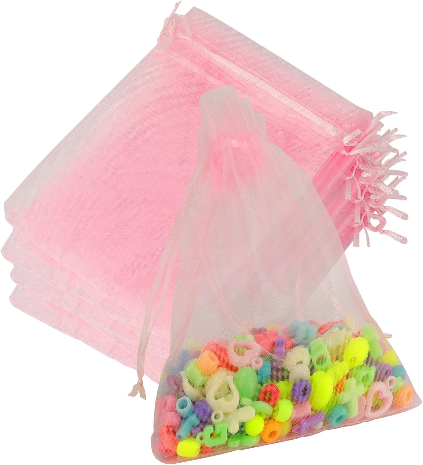 Organza Bags, Organza Bags 5 x 7 Inch, 50 Pcs White Sheer Party Favor Mesh Bag with Drawstring, Small Jewelry Gift Candy Bag for Wedding Christmas Birthday Halloween Graduation Party Favors Supplies
