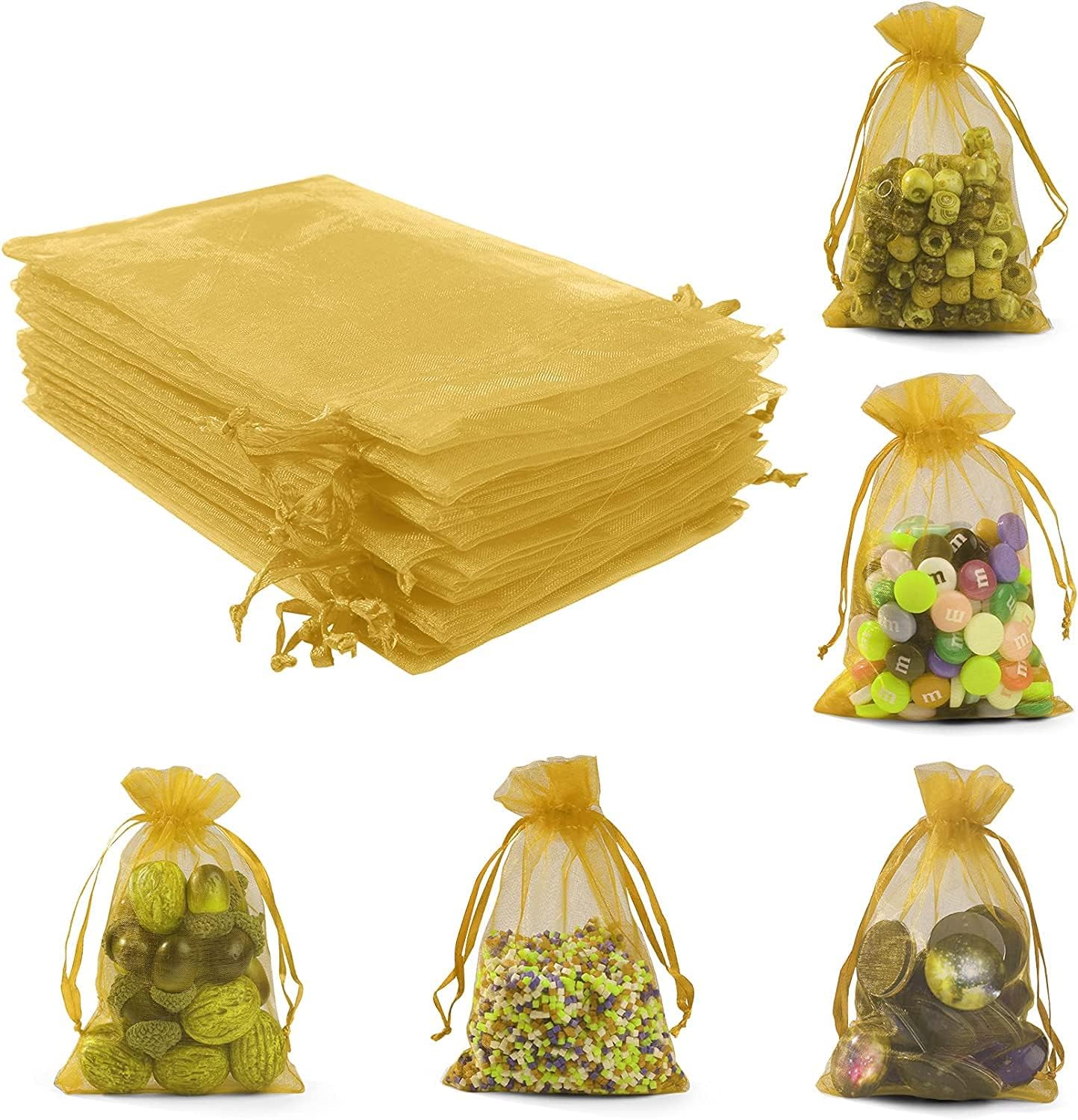 ANZNKU 50 Pack Organza Bags 5 x 7 in White Small Mesh Gift Bags Bulk Drawstring for Wedding Party Favors, Little Goodie Bag for Candy Jewelry Soap Makeup, Treat Sachet Pouch for Mothers Gifts Wrap