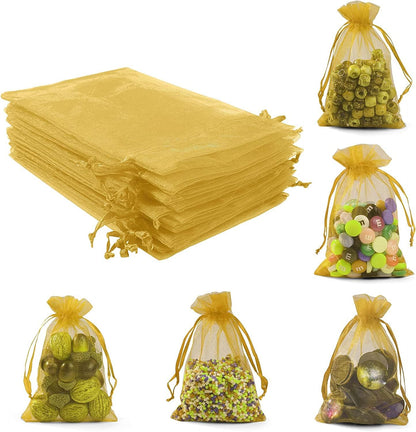 ANZNKU 50 Pack Organza Bags 5 x 7 in White Small Mesh Gift Bags Bulk Drawstring for Wedding Party Favors, Little Goodie Bag for Candy Jewelry Soap Makeup, Treat Sachet Pouch for Mothers Gifts Wrap