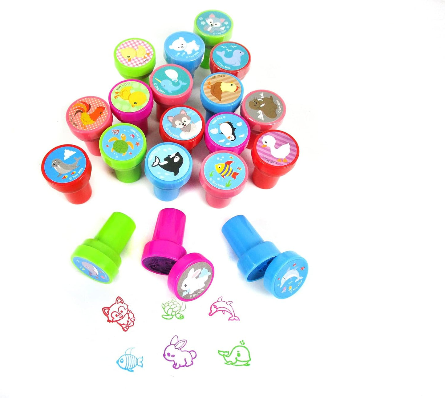 TINYMILLS 60 Pcs Animals Assorted Stampers for Kids with 60 Different Designs Party Favor Goodie Bag Prizes Classroom Rewards Pinata Filler Arts and Crafts for Kids