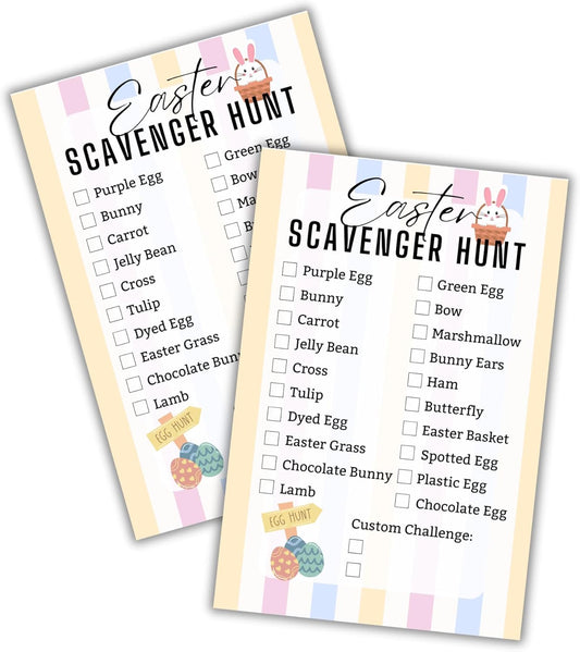 Easter Scavenger Hunt Clues 30pk 6x9” Card Stock Paper Postcards Group Game Party In Your House Check Off Things Challenge Friends Family Ideas Christian Bunny Bucks